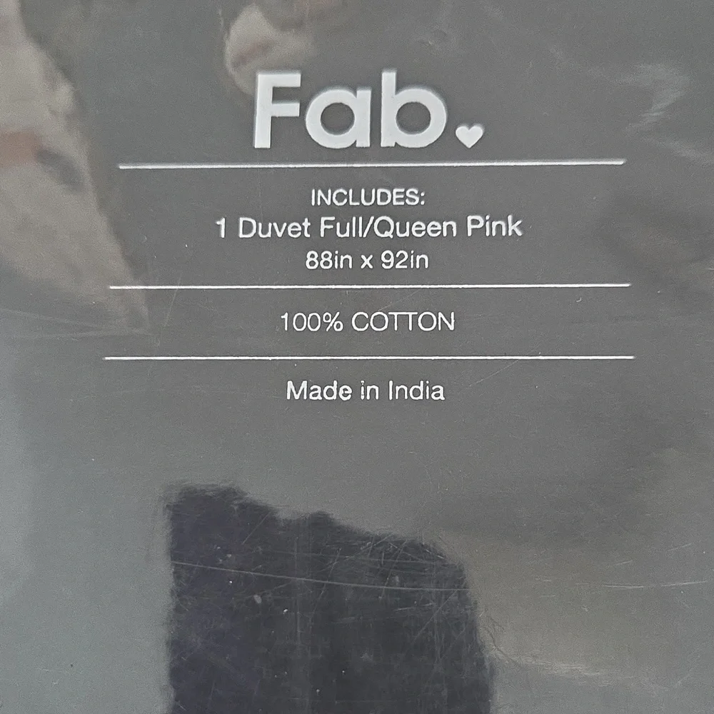 FAB Pink and White Full/Queen Cotton Herringbone Duvet Cover NWT